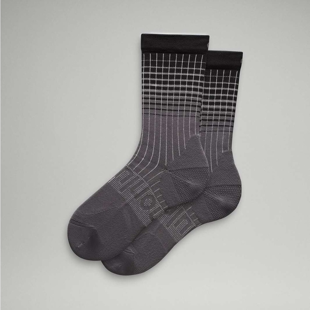 NWT Women Size S Lululemon Power Stride Crew Socks Reflective Blk/Tvsg/Wht